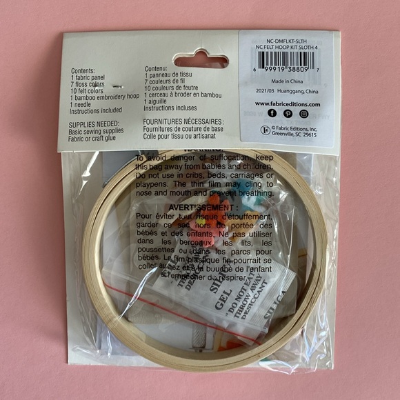 3 for $25 - Felt Sloth with Flower Crown Hoop Kit - Picture 2 of 3